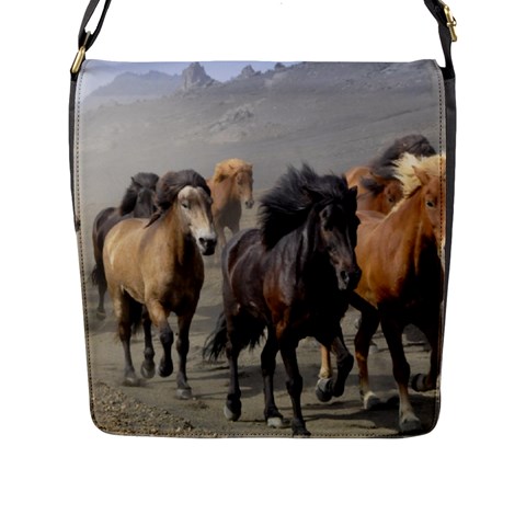 Running Horses Flap Closure Messenger Bag (L) from ArtsNow.com Front