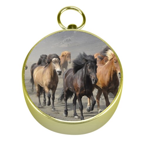 Running Horses Gold Compass from ArtsNow.com Front