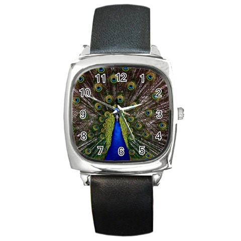 Peacock Square Metal Watch from ArtsNow.com Front