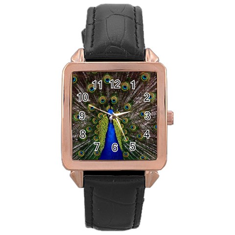 Peacock Rose Gold Leather Watch  from ArtsNow.com Front