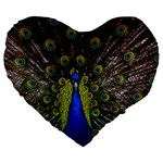 Peacock Large 19  Premium Flano Heart Shape Cushion