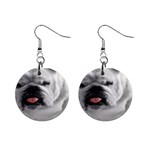 White Bulldog 1  Button Earrings