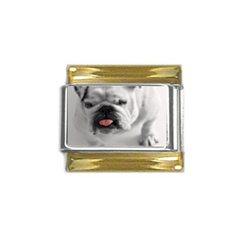 White Bulldog Gold Trim Italian Charm (9mm) from ArtsNow.com Front