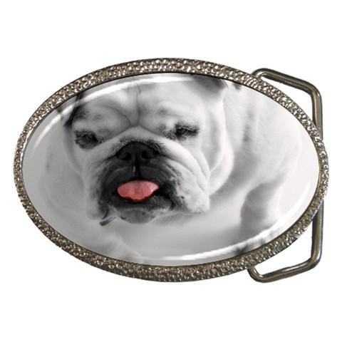 White Bulldog Belt Buckle from ArtsNow.com Front