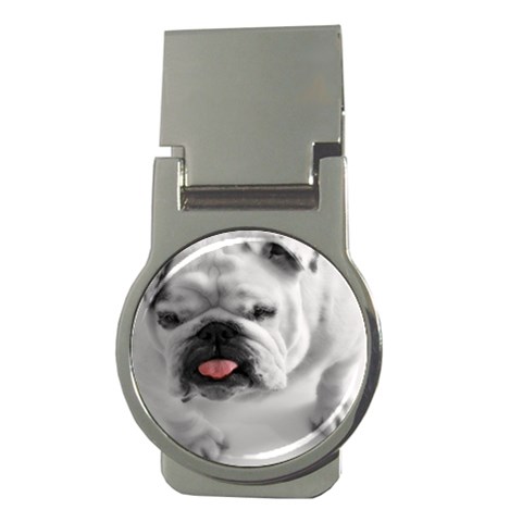 White Bulldog Money Clip (Round) from ArtsNow.com Front