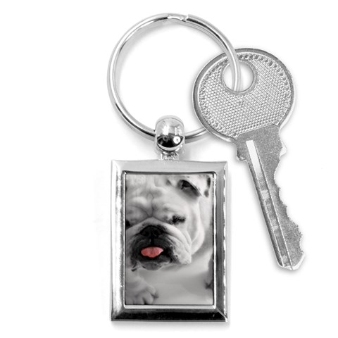 White Bulldog Key Chain (Rectangle) from ArtsNow.com Front