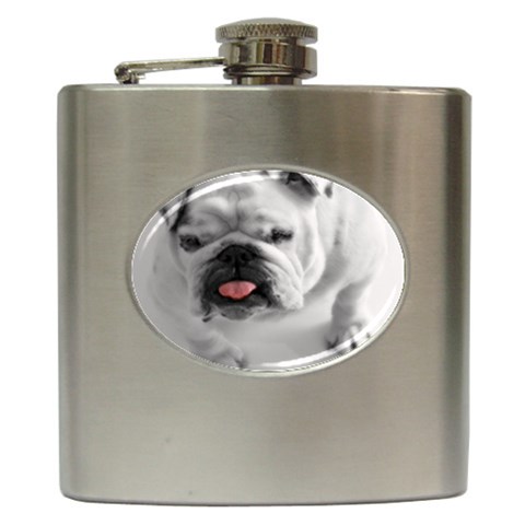 White Bulldog Hip Flask (6 oz) from ArtsNow.com Front