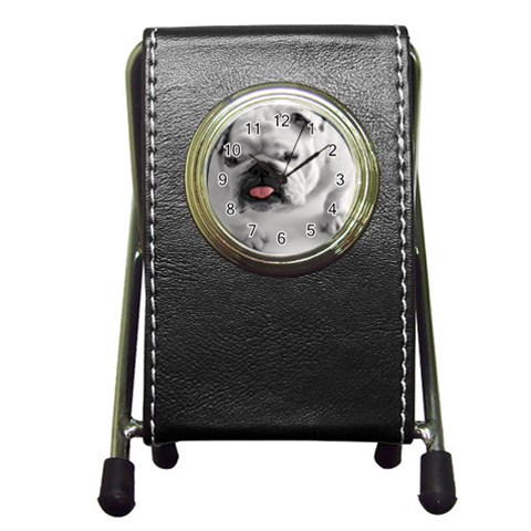 White Bulldog Pen Holder Desk Clock from ArtsNow.com Front