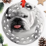 White Bulldog Round Filigree Ornament (Two Sides)