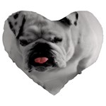 White Bulldog Large 19  Premium Flano Heart Shape Cushion