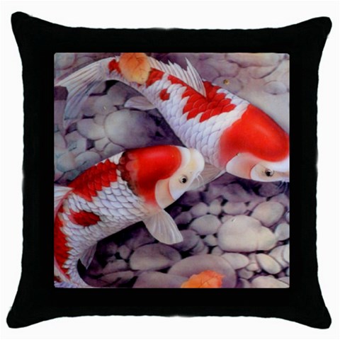 Koi Throw Pillow Case (Black) from ArtsNow.com Front