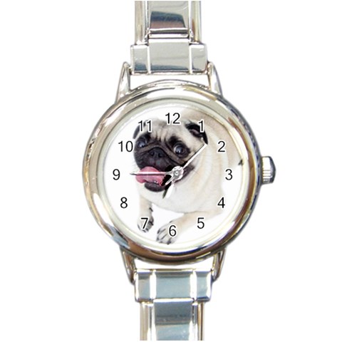 Pug Dog Round Italian Charm Watch from ArtsNow.com Front
