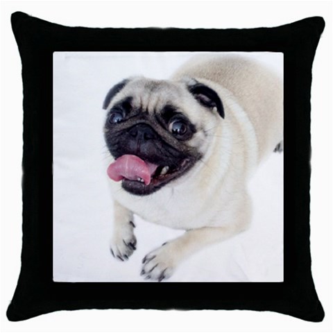 Pug Dog Throw Pillow Case (Black) from ArtsNow.com Front