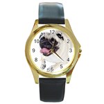 Pug Dog Round Gold Metal Watch