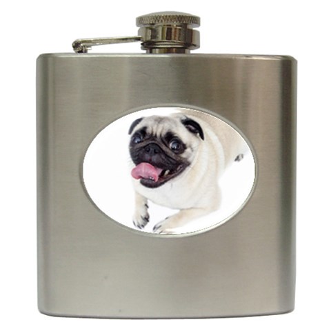 Pug Dog Hip Flask (6 oz) from ArtsNow.com Front