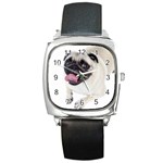 Pug Dog Square Metal Watch