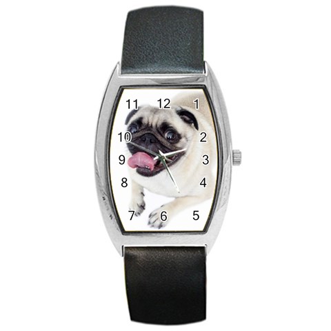 Pug Dog Barrel Style Metal Watch from ArtsNow.com Front