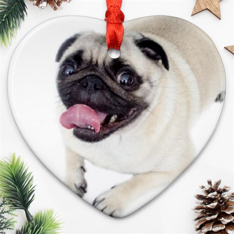 Pug Dog Heart Ornament (Two Sides) from ArtsNow.com Front