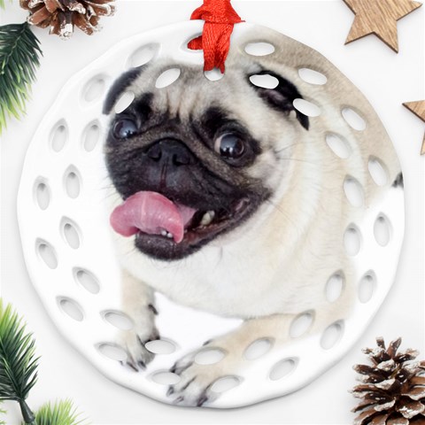 Pug Dog Ornament (Round Filigree) from ArtsNow.com Front