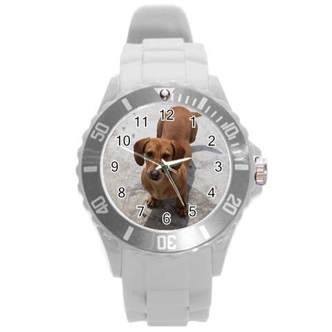 Weiner Dog Round Plastic Sport Watch (L) from ArtsNow.com Front