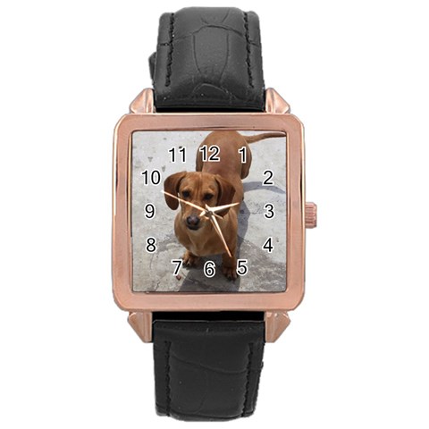 Weiner Dog Rose Gold Leather Watch  from ArtsNow.com Front