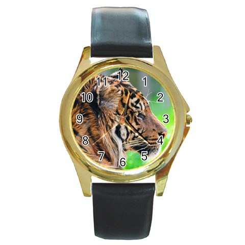 Tiger Round Gold Metal Watch from ArtsNow.com Front