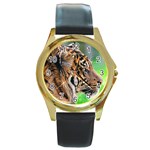 Tiger Round Gold Metal Watch