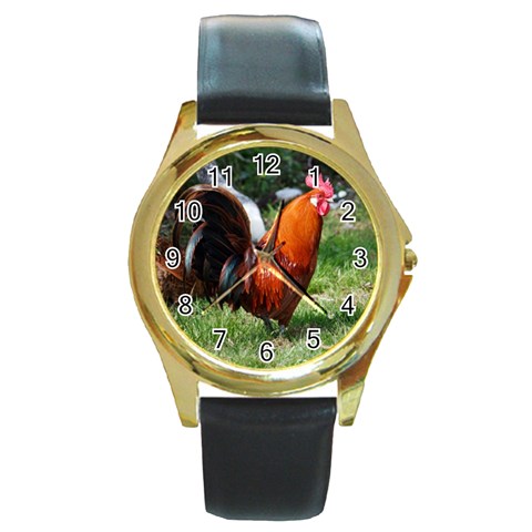 Rooster Round Gold Metal Watch from ArtsNow.com Front