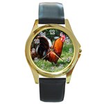 Rooster Round Gold Metal Watch