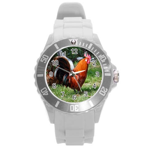 Rooster Round Plastic Sport Watch (L) from ArtsNow.com Front