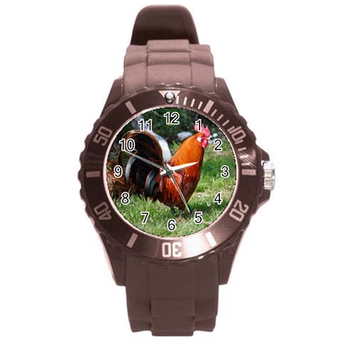 Rooster Round Plastic Sport Watch (L) from ArtsNow.com Front
