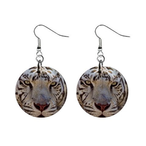 White Tiger 2 1  Button Earrings from ArtsNow.com Front