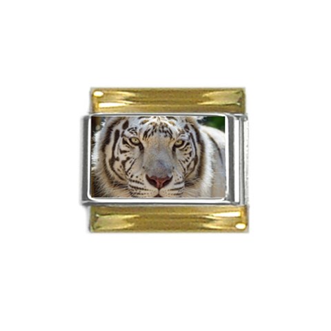 White Tiger 2 Gold Trim Italian Charm (9mm) from ArtsNow.com Front