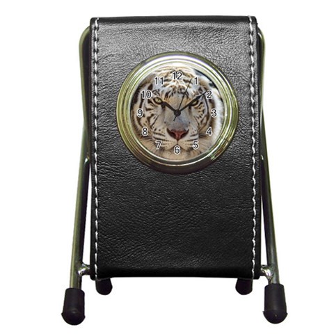 White Tiger 2 Pen Holder Desk Clock from ArtsNow.com Front
