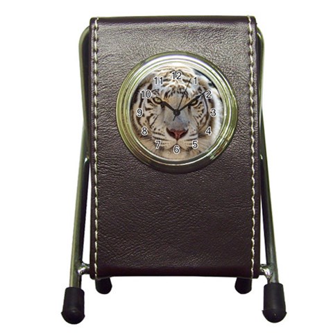 White Tiger 2 Pen Holder Desk Clock from ArtsNow.com Front