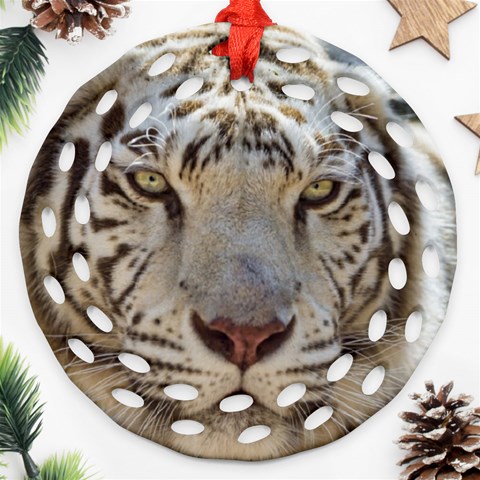 White Tiger 2 Round Filigree Ornament (Two Sides) from ArtsNow.com Front