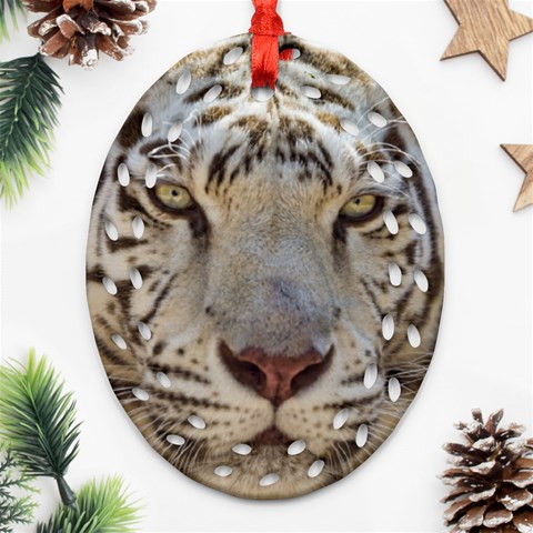 White Tiger 2 Oval Filigree Ornament (Two Sides) from ArtsNow.com Front