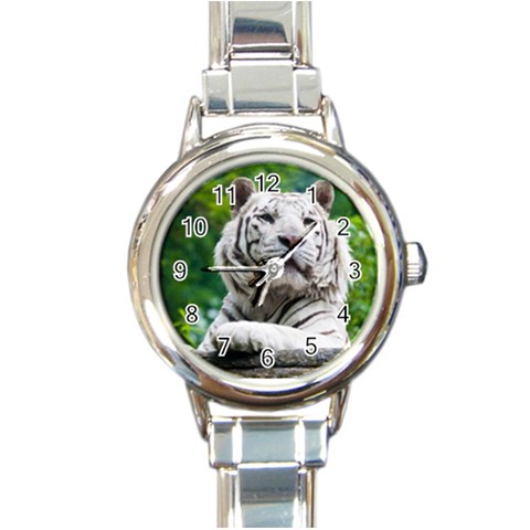 white tiger Round Italian Charm Watch from ArtsNow.com Front