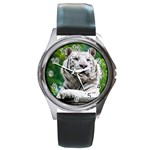White Tiger Round Metal Watch