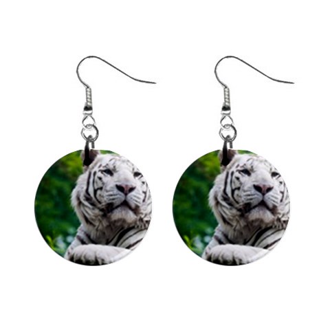 White Tiger 1  Button Earrings from ArtsNow.com Front