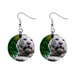 White Tiger 1  Button Earrings
