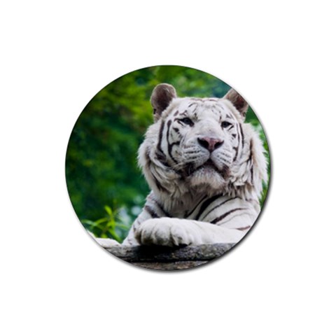White Tiger Rubber Coaster (Round) from ArtsNow.com Front