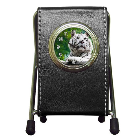 White Tiger Pen Holder Desk Clock from ArtsNow.com Front