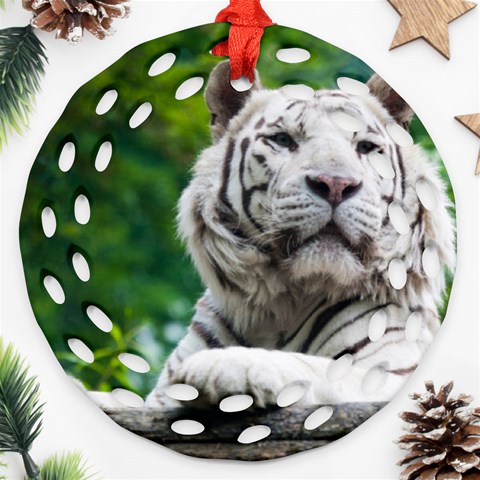 White Tiger Ornament (Round Filigree) from ArtsNow.com Front