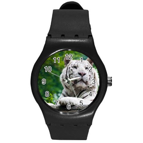 White Tiger Round Plastic Sport Watch (M) from ArtsNow.com Front