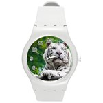 White Tiger Round Plastic Sport Watch (M)