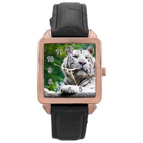 White Tiger Rose Gold Leather Watch  from ArtsNow.com Front