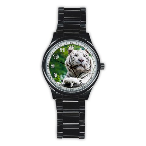 White Tiger Stainless Steel Round Watch from ArtsNow.com Front