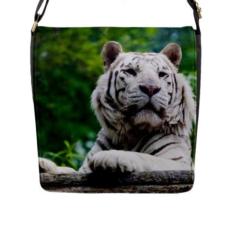 White Tiger Flap Closure Messenger Bag (L) from ArtsNow.com Front