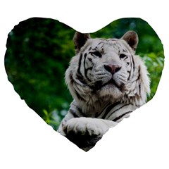 White Tiger Large 19  Premium Flano Heart Shape Cushion from ArtsNow.com Front